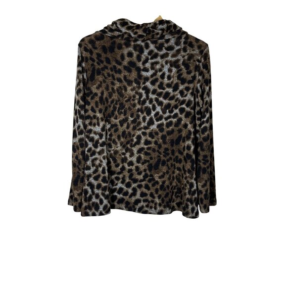 Ciara Sun Woo Leopard Cowl Knit Top Womens Size M Boho Neutral Femme Pullover - Picture 6 of 6